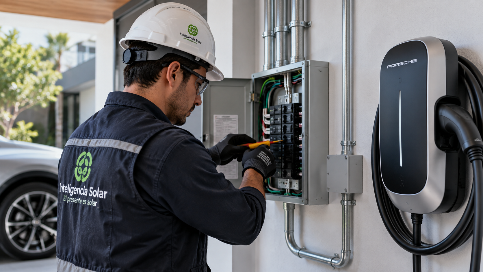 Instalación eléctrica profesional de cargador para auto eléctrico
